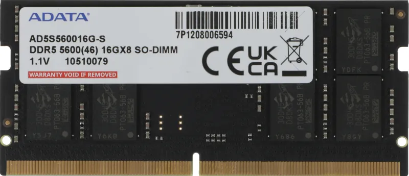 Память DDR5 16GB 5600MHz A-Data AD5S560016G-S RTL PC5-44800 CL46 SO-DIMM 262-pin 1.1В single rank Ret