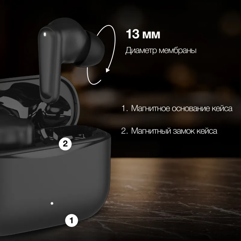 Гарнитура вкладыши Hyundai H-EP203 черный беспроводные bluetooth в ушной раковине (HEP203B)