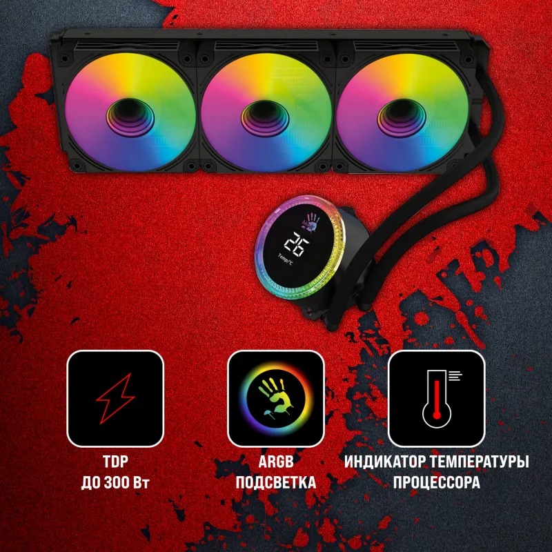 Система водяного охлаждения Bloody BD-LC360ARGB2 ARGB Soc-AM5/AM4/1151/1200/2066/1700 черный 4-pin 22-35dB Al+Cu 300W 1450gr Ret (BD-LC360ARGB2-BK)