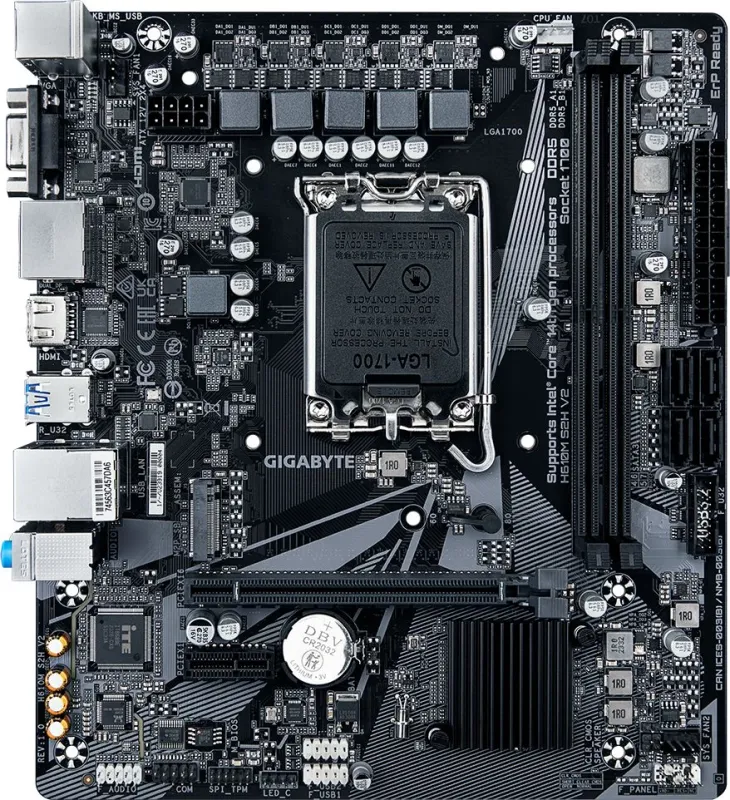 GIGABYTE H610M S2H, LGA1700, H610, 2*DDR5, 4*SATA, 1*M.2, 2*USB 3.2, 4*USB 2.0, 1*PCIx16, 1*PCIx1, D-Sub+HDMI+2*DP, mATX