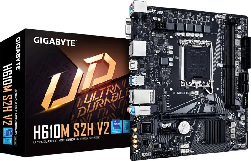 GIGABYTE H610M S2H, LGA1700, H610, 2*DDR5, 4*SATA, 1*M.2, 2*USB 3.2, 4*USB 2.0, 1*PCIx16, 1*PCIx1, D-Sub+HDMI+2*DP, mATX