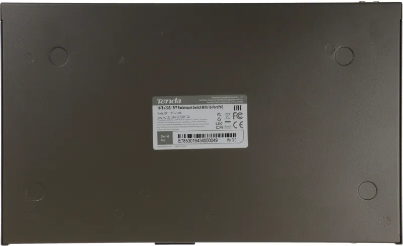 Коммутатор Tenda TEF1118P-16-150W (L2) 16x100Мбит/с 2x1Гбит/с 1SFP 16PoE 130W неуправляемый