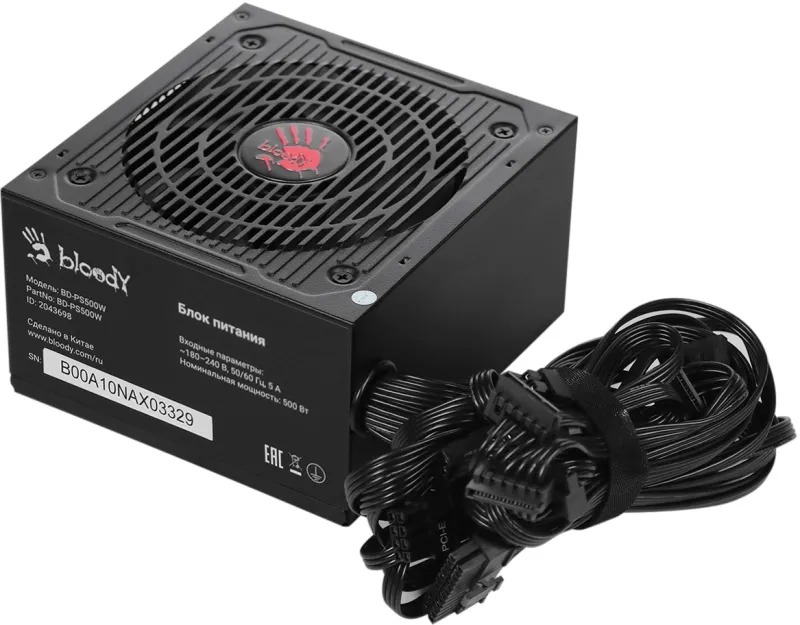 Блок питания Bloody ATX 500W BD-PS500W 80 PLUS WHITE (20+4pin) APFC 120mm fan 6xSATA RTL