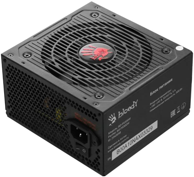Блок питания Bloody ATX 500W BD-PS500W 80 PLUS WHITE (20+4pin) APFC 120mm fan 6xSATA RTL