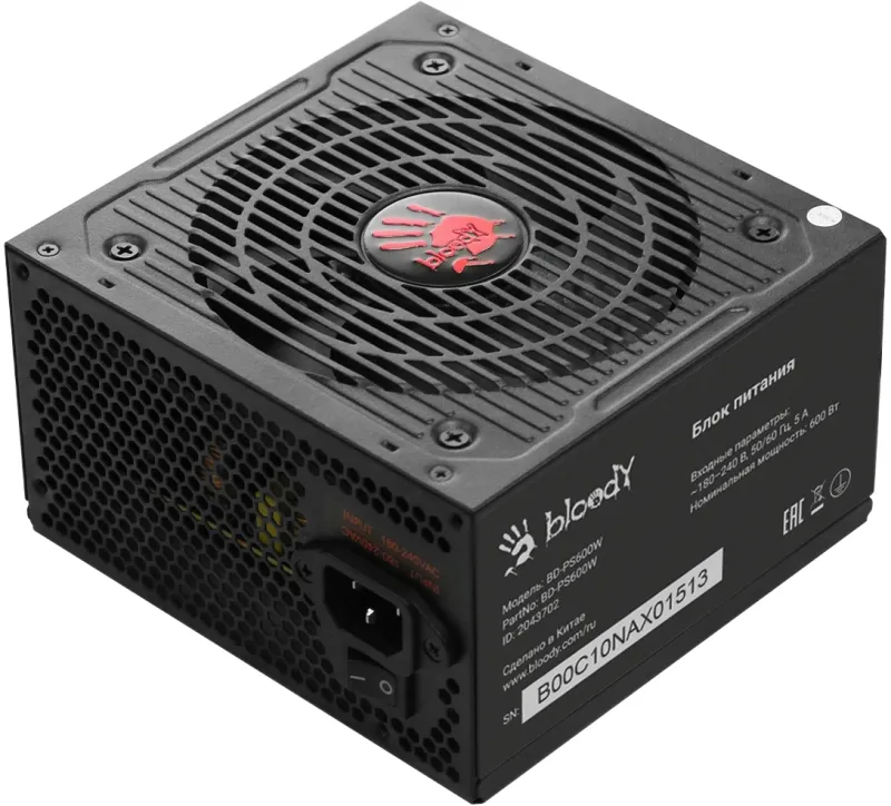 Блок питания Bloody ATX 600W BD-PS600W 80 PLUS WHITE (20+4pin) APFC 120mm fan 6xSATA RTL