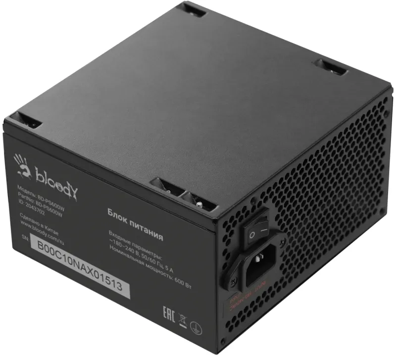Блок питания Bloody ATX 600W BD-PS600W 80 PLUS WHITE (20+4pin) APFC 120mm fan 6xSATA RTL