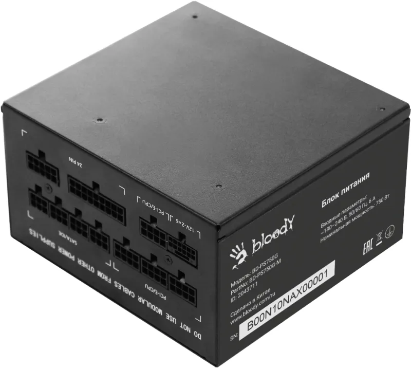 Блок питания Bloody ATX 750W BD-PS750G 80+ gold (20+4pin) APFC 120mm fan 6xSATA Cab Manag RTL