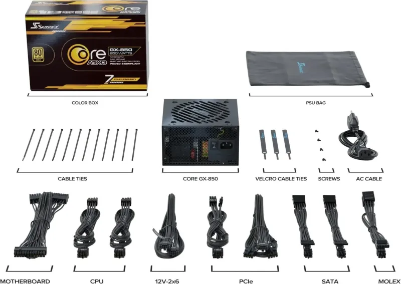 Блок питания Seasonic ATX 850W Core GX-850 Gen.5 80+ gold 24pin APFC 120mm fan 8xSATA Cab Manag RTL