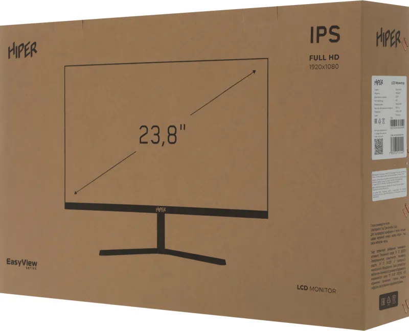 Монитор Hiper 23.8" EasyView HB2401 черный IPS LED 4ms 16:9 HDMI M/M матовая 250cd 178гр/178гр 1920x1080 100Hz DP FHD 3.1кг