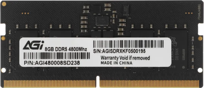 Память DDR5 8GB 4800MHz AGi AGI480008SD238 RTL PC5-38400 CL40 SO-DIMM 262-pin 1.1В single rank Ret
