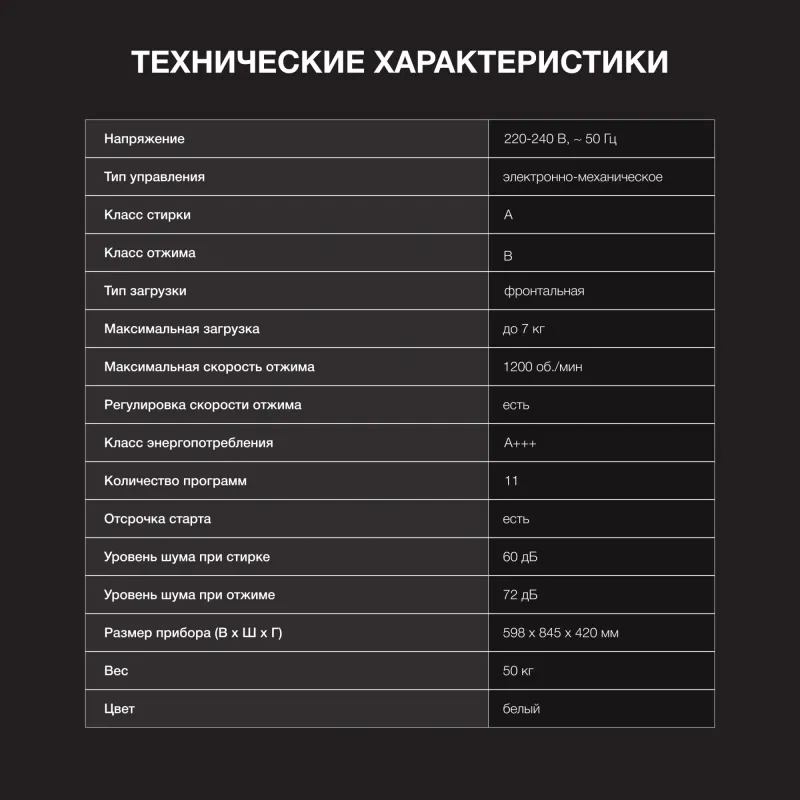 Стиральная машина Hyundai WME7212 класс: A загр.фронтальная макс.:7кг белый инвертер