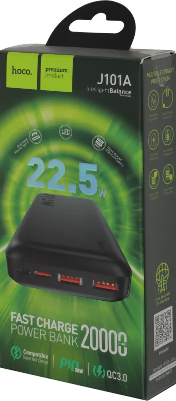 Мобильный аккумулятор Hoco J101A Astute 20000mAh 22.5W 3A черный (82496)