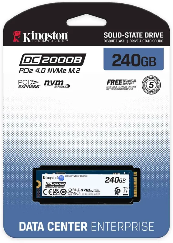 Твердотельный накопитель Kingston Enterprise SSD 240GB DC2000B M.2 2280 NVMe Gen4x4 R4500/W400MB/s  3D TLC MTBF 2М 260 000/18 000 IOPS 175,2TBW (Data Center) 3 years