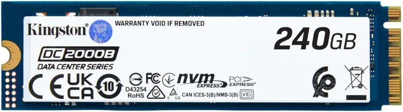 Твердотельный накопитель Kingston Enterprise SSD 240GB DC2000B M.2 2280 NVMe Gen4x4 R4500/W400MB/s  3D TLC MTBF 2М 260 000/18 000 IOPS 175,2TBW (Data Center) 3 years