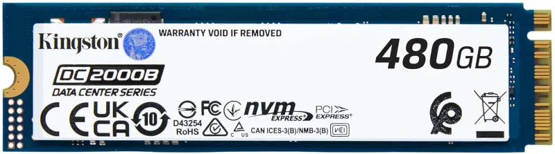 Твердотельный накопитель Kingston Enterprise SSD 480GB DC2000B M.2 2280 NVMe Gen4x4 R7000/W800MB/s  3D TLC MTBF 2М 530 000/32 000 IOPS 350,4TBW (Data Center) 3 years