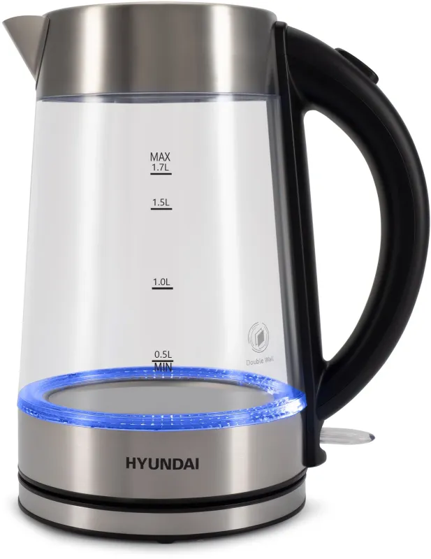 Чайник электрический Hyundai HYK-G7405 1.7л. 2200Вт черный/серебристый корпус: стекло