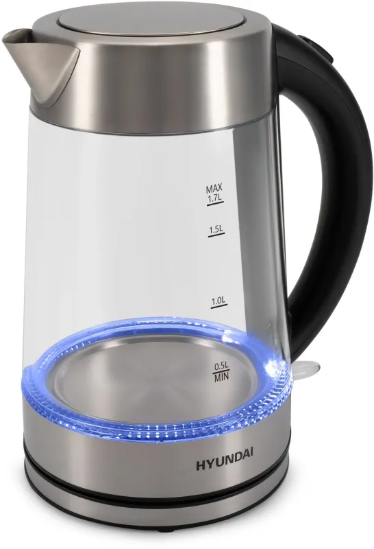 Чайник электрический Hyundai HYK-G7405 1.7л. 2200Вт черный/серебристый корпус: стекло
