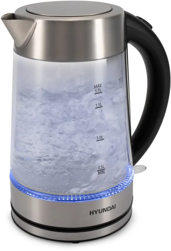 Чайник электрический Hyundai HYK-G7405 1.7л. 2200Вт черный/серебристый корпус: стекло