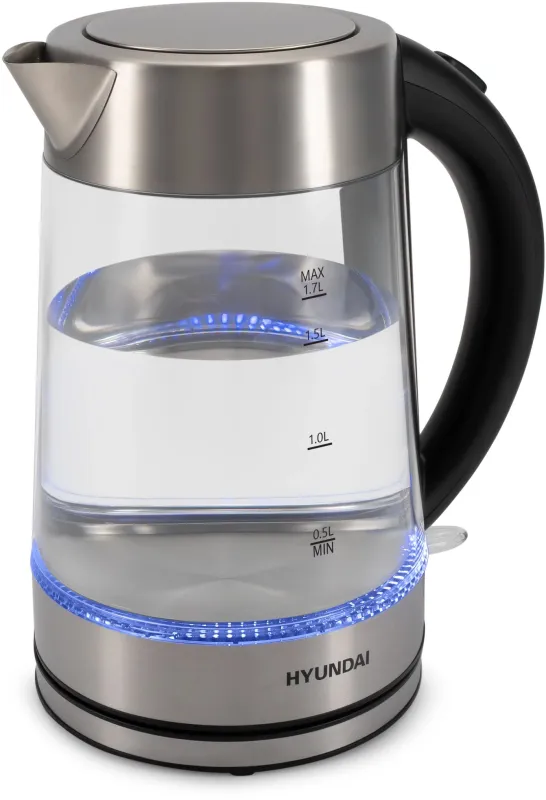 Чайник электрический Hyundai HYK-G7405 1.7л. 2200Вт черный/серебристый корпус: стекло