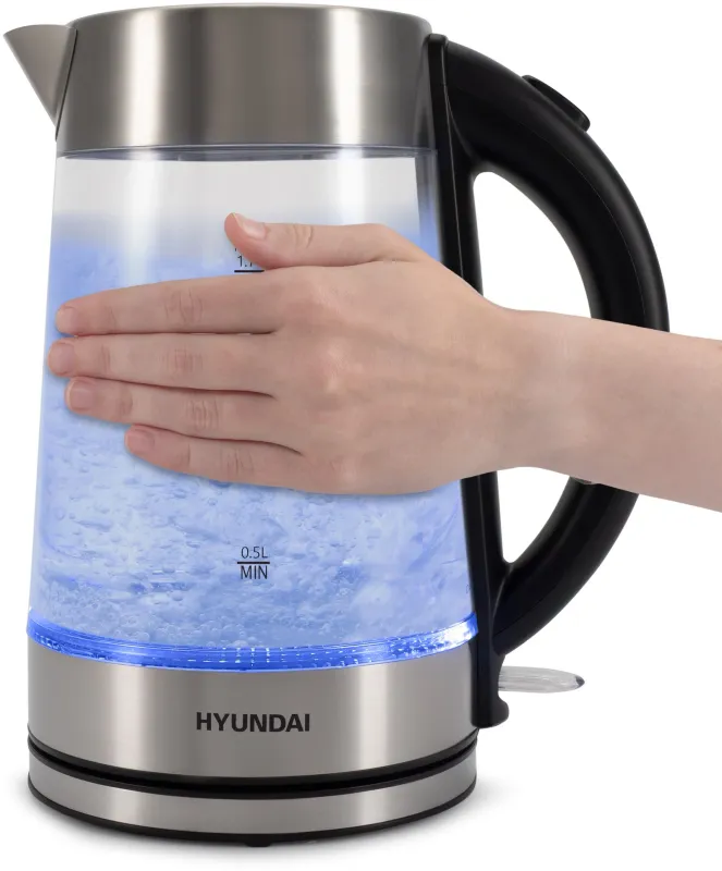 Чайник электрический Hyundai HYK-G7405 1.7л. 2200Вт черный/серебристый корпус: стекло