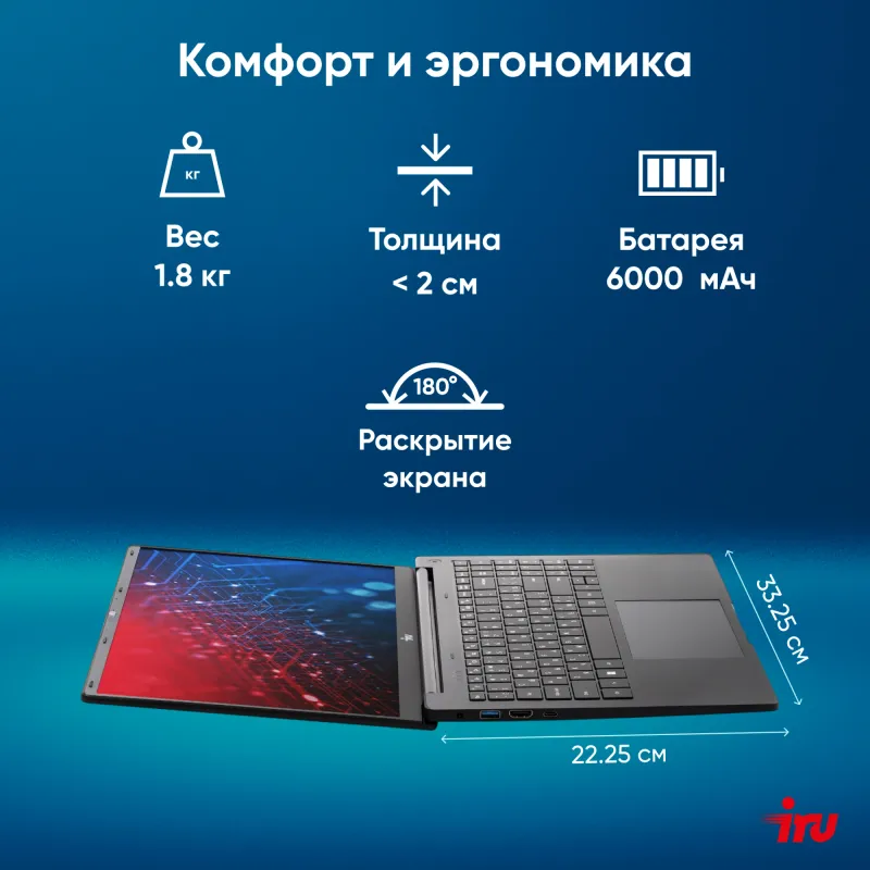 Ноутбук IRU Strato 15ALI Core i3 1215U 8Gb SSD256Gb Intel Iris Xe graphics 15.6" IPS FHD (1920x1080) Free DOS black 6000mAh (2058924)