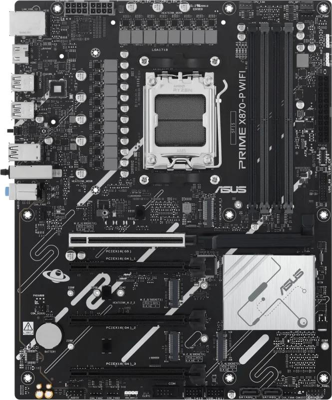 ASUS PRIME X870-P WIFI, AM5, X870, 4*DDR5,  2*SATA, 4*M.2, 4*USB 3.2, 2*USB 2.0, 2*Type-C, 5*PCIx16, HDMI, ATX; 90MB1IS0-M0EAY0