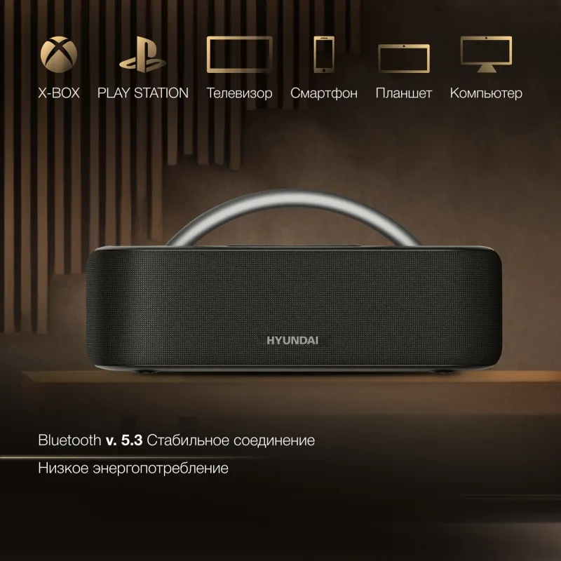 Колонка порт. Hyundai H-PS1028 черный 60W 2.0 BT 10м 4400mAh