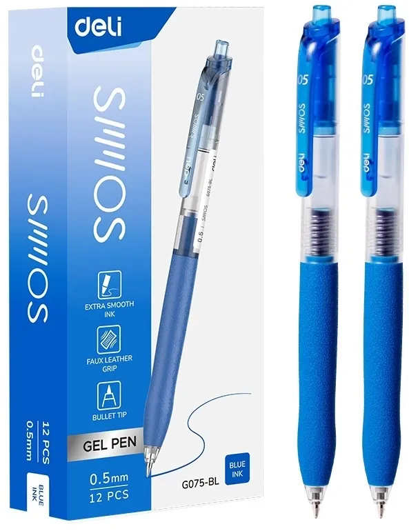 Ручка гелев. автоматическая Deli EG075-BL d=0.5мм син. черн. резин. манжета