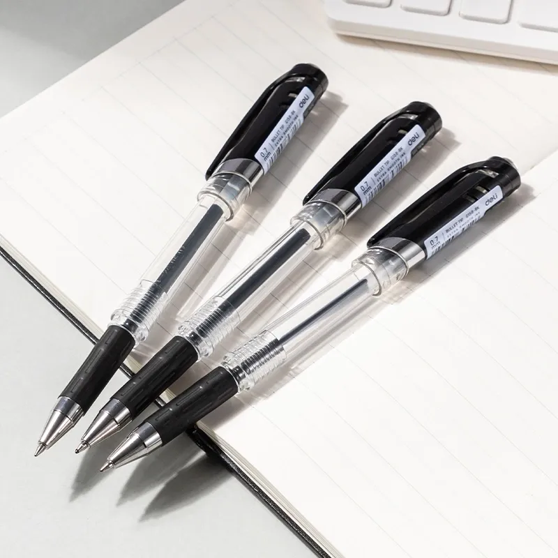 Ручка гелев. Deli EG158-BK прозрачный d=0.7мм черн. черн. резин. манжета