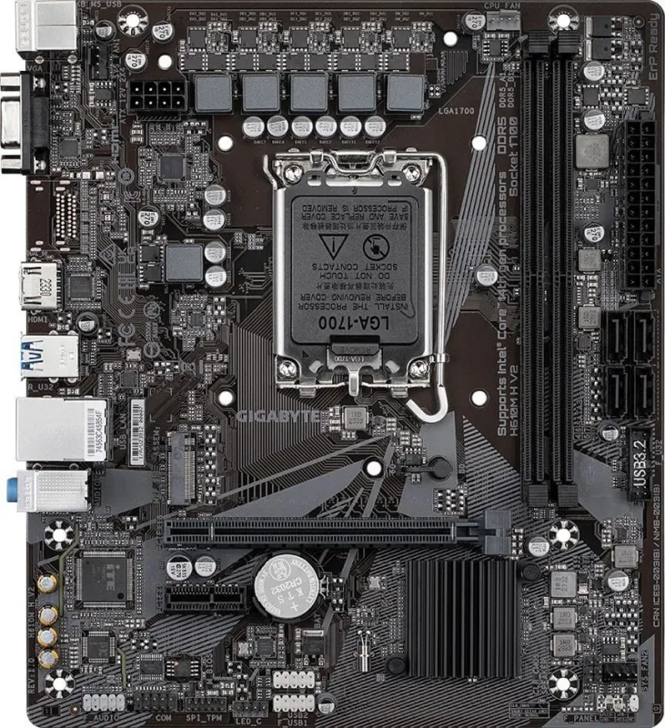 GIGABYTE H610M H V2, LGA1700, H610, 2*DDR5, 4*SATA, 1*M.2, 2*USB 3.2, 4*USB 2.0, 1*PCIx16, 1*PCIx1, D-Sub+HDMI, mATX