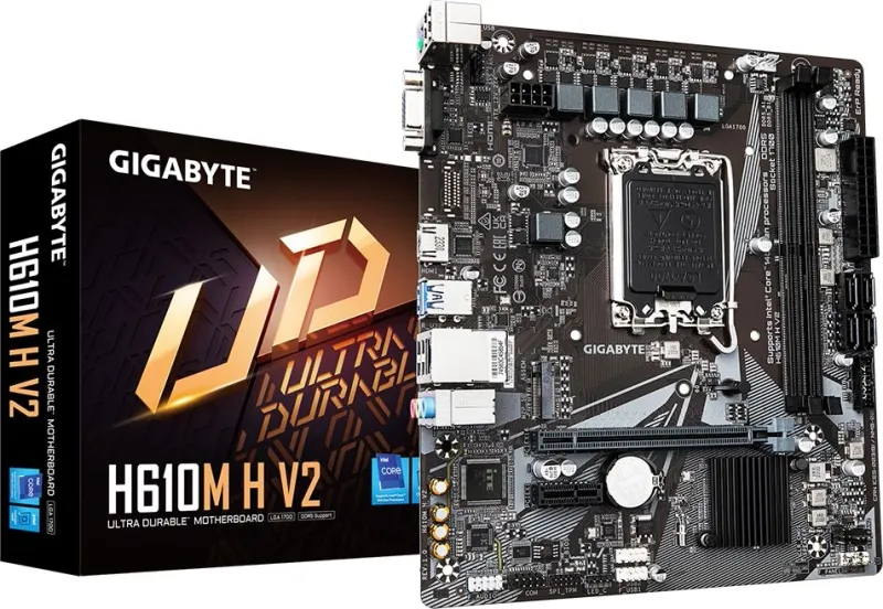 GIGABYTE H610M H V2, LGA1700, H610, 2*DDR5, 4*SATA, 1*M.2, 2*USB 3.2, 4*USB 2.0, 1*PCIx16, 1*PCIx1, D-Sub+HDMI, mATX