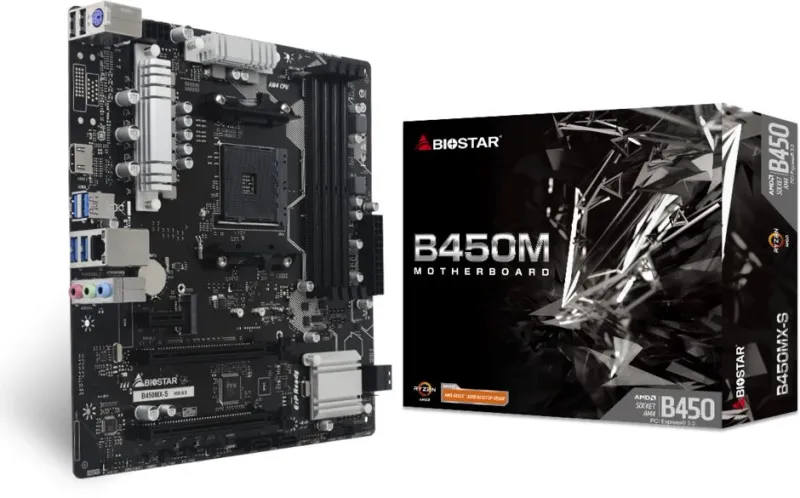 Материнская плата Biostar B450MX-S Soc-AM4 AMD B450 2xDDR4 mATX AC`97 8ch(7.1) GbLAN RAID+HDMI