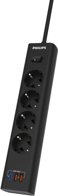 Сетевой фильтр Philips CHP4346BA/51 2м (4 розетки) черный (коробка)