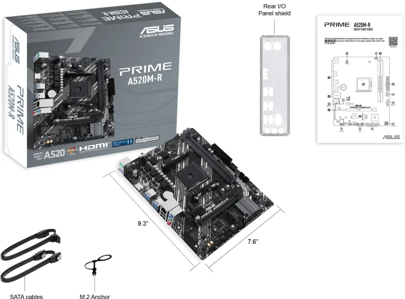 Материнская плата ASUS PRIME A520M-R, Socket AM4, A520, 2*DDR4,HDMI, 4SATA3 + RAID, Audio, Gb LAN, M2, USB 5Gbps, USB 2.0, COM*1 header (w/o cable), mATX ;90MB1H60-M0EAY0