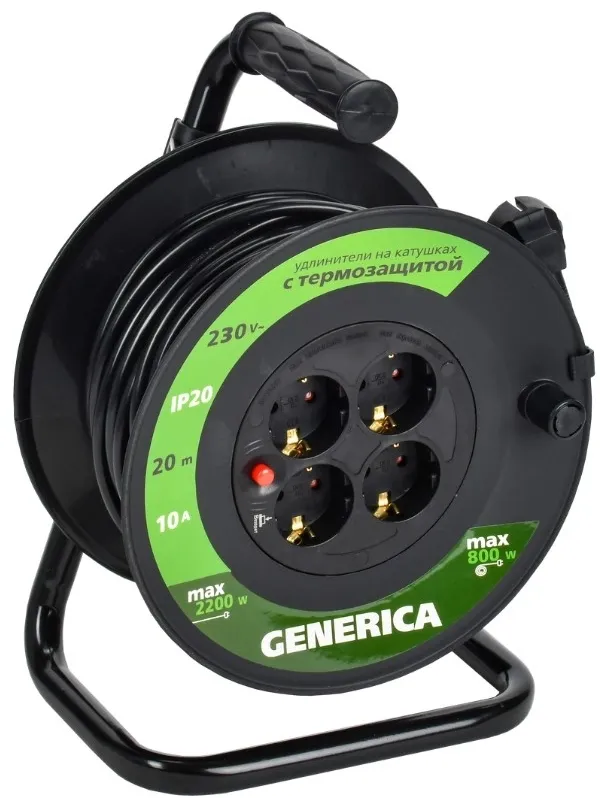 Удлинитель силовой Garden УК20 (WKP10-10-04-20-G) 2x1.0кв.мм 4розет. 20м ПВС 10A катушка черный