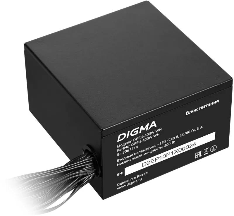 Блок питания Digma ATX 400W DPSU-400W-WH 80 PLUS WHITE (20+4pin) APFC 120mm fan 6xSATA RTL