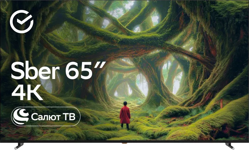 Телевизор LED Sber 65" SDX-65U4139 Салют ТВ черный 4K Ultra HD 60Hz DVB-T DVB-T2 DVB-C DVB-C2 DVB-S DVB-S2 USB 2.0 WiFi Smart TV
