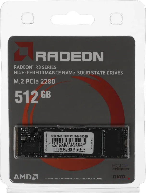 Накопитель SSD AMD PCIe 3.0 x4 512GB R3MP30512G8 Radeon M.2 2280