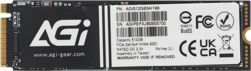 Накопитель SSD AGi PCIe 3.0 x4 512GB AGI512G83AI198 AI198 M.2 2280 OEM