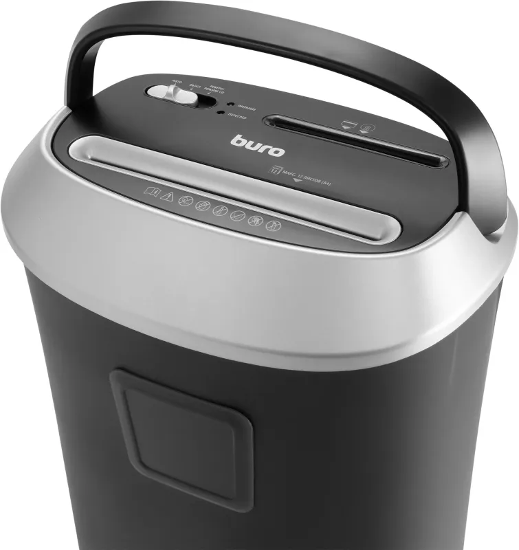 Шредер Buro Office BU-S1201 черный/серебристый с автоподачей (секр.P-3) фрагменты 12лист. 25лтр. скрепки скобы пл.карты CD