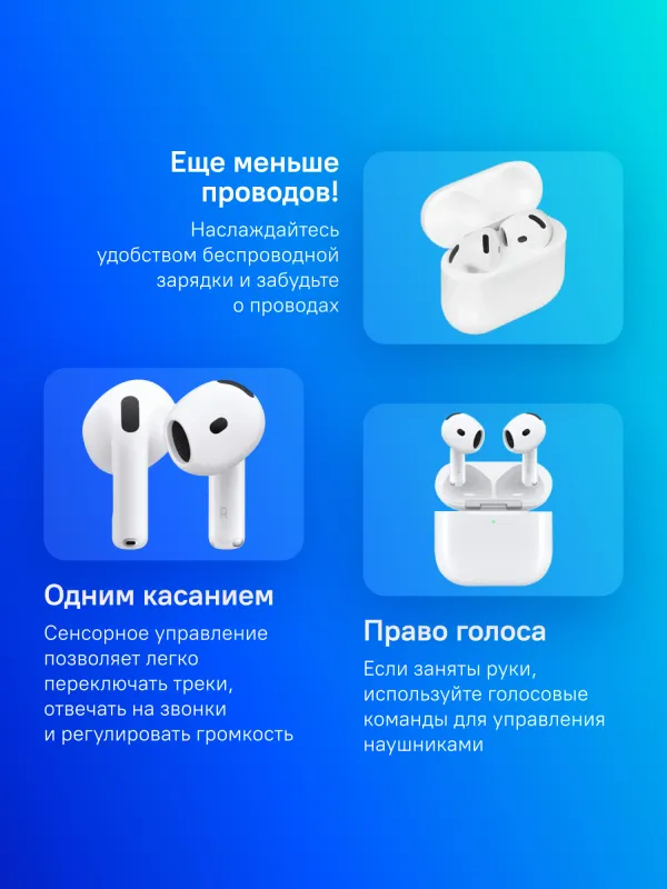 Гарнитура вкладыши Apple A3055,A3056,A3059 AirPods 4 ANC белый беспроводные bluetooth в ушной раковине (MXP93ZP/A)