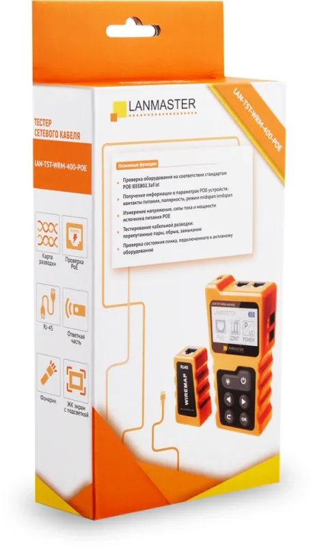 Тестер витой пары с дисплеем, с определением параметров POE