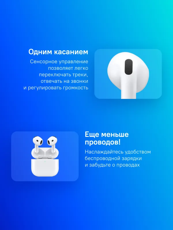 Гарнитура вкладыши Apple A3055,A3056,A3059 AirPods 4 ANC белый беспроводные bluetooth в ушной раковине (MXP93LL/A)