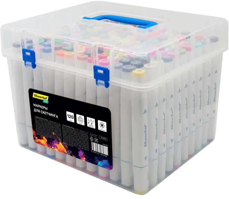 Набор маркеров для скетчинга Silwerhof Idea двойной пиш. наконечник 1-7мм 120цв. (120шт.) пластиковая коробка
