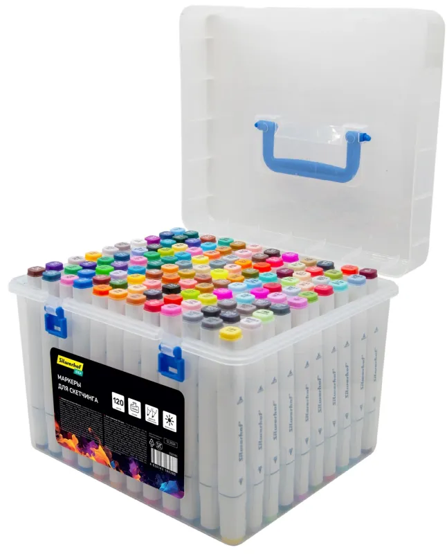 Набор маркеров для скетчинга Silwerhof Idea двойной пиш. наконечник 1-7мм 120цв. (120шт.) пластиковая коробка