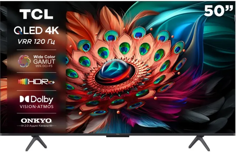 Телевизор QLED TCL 50" 50C655-CN черный 4K Ultra HD 60Hz DVB-T DVB-T2 DVB-C DVB-S DVB-S2 USB WiFi Smart TV
