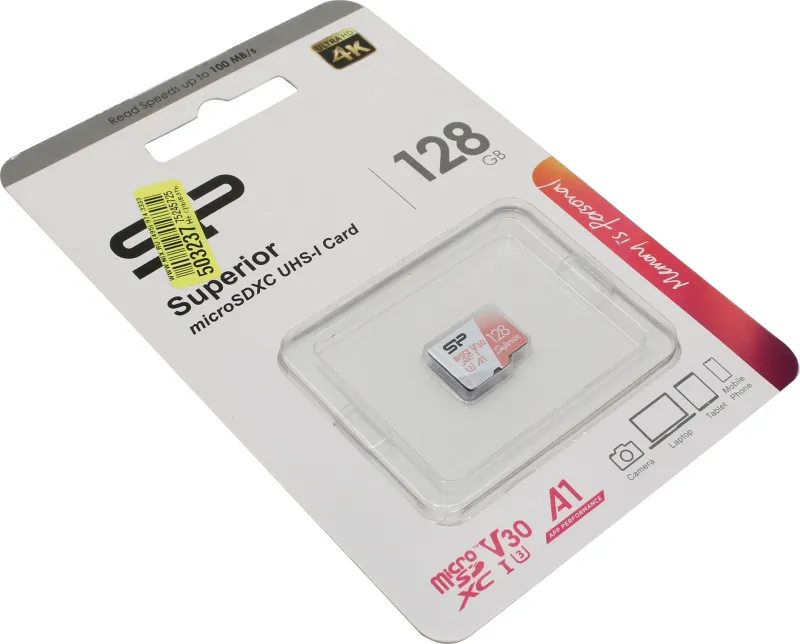 Флеш карта microSDXC 128GB Silicon Power SP128GBSTXDV3V20 Superior V30 A1 w/o adapter