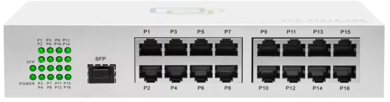 SNR Неуправляемый коммутатор уровня 2, 16 портов 10/100Base-TX, 1 порт 1000Base-X (SFP)
