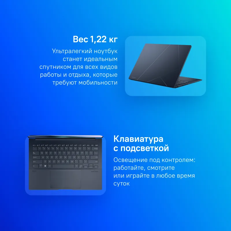 Ноутбук Asus Zenbook 14 OLED UX3405MA-QD986 Core Ultra 5 125H 16Gb SSD512Gb Intel Arc 14" OLED FHD+ (1920x1200) noOS blue WiFi BT Cam Bag (90NB11R1-M01SL0)