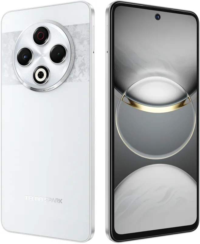 Смартфон Tecno Spark 30 256Gb 8Gb серебристый моноблок 3G 4G 2Sim 6.78" 1080x2436 Android 14 64Mpix 802.11 a/b/g/n/ac NFC GPS GSM900/1800 GSM1900 TouchSc Protect VidConf FM A-GPS microSD max1024Gb